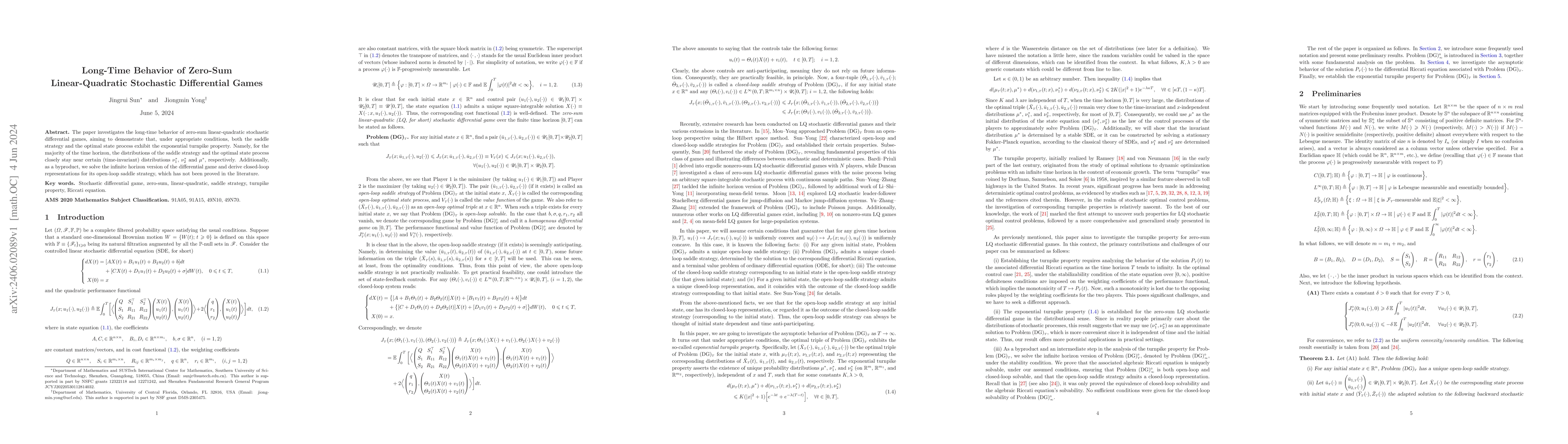Thumbnail for Long-Time Behavior of Zero-Sum Linear-Quadratic Stochastic Differential
  Games