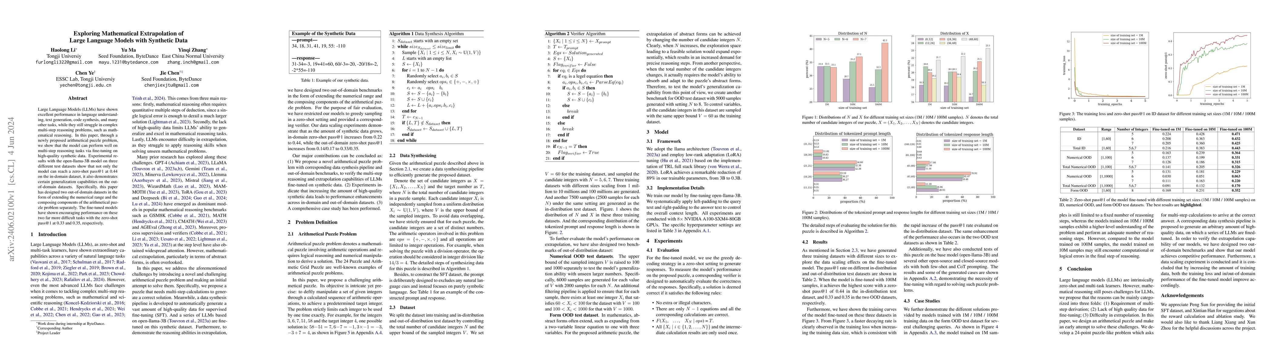 Thumbnail for Exploring Mathematical Extrapolation of Large Language Models with
  Synthetic Data
