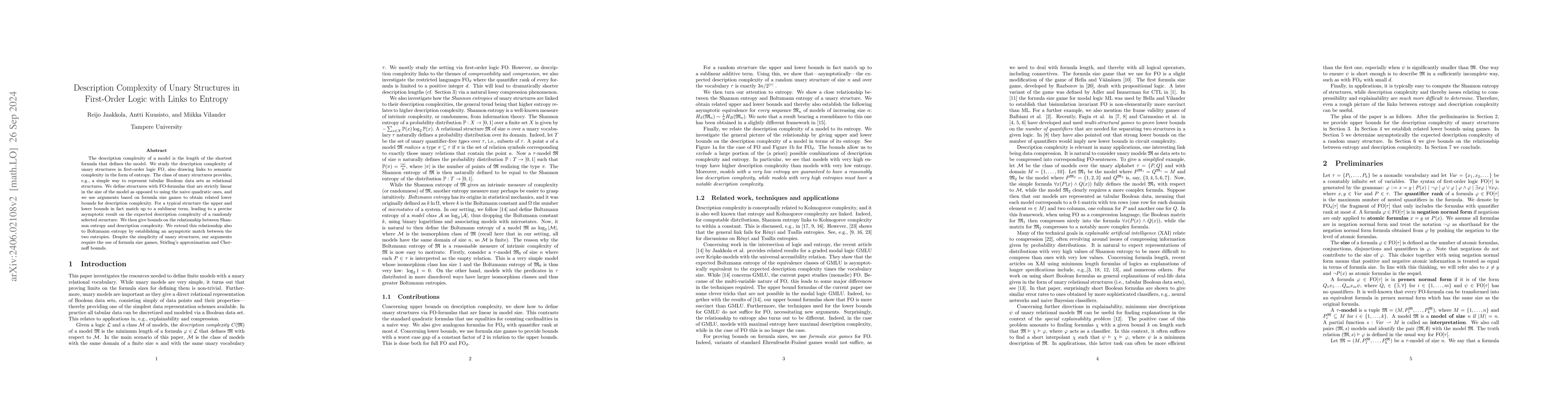 Thumbnail for Description Complexity of Unary Structures in First-Order Logic with
  Links to Entropy