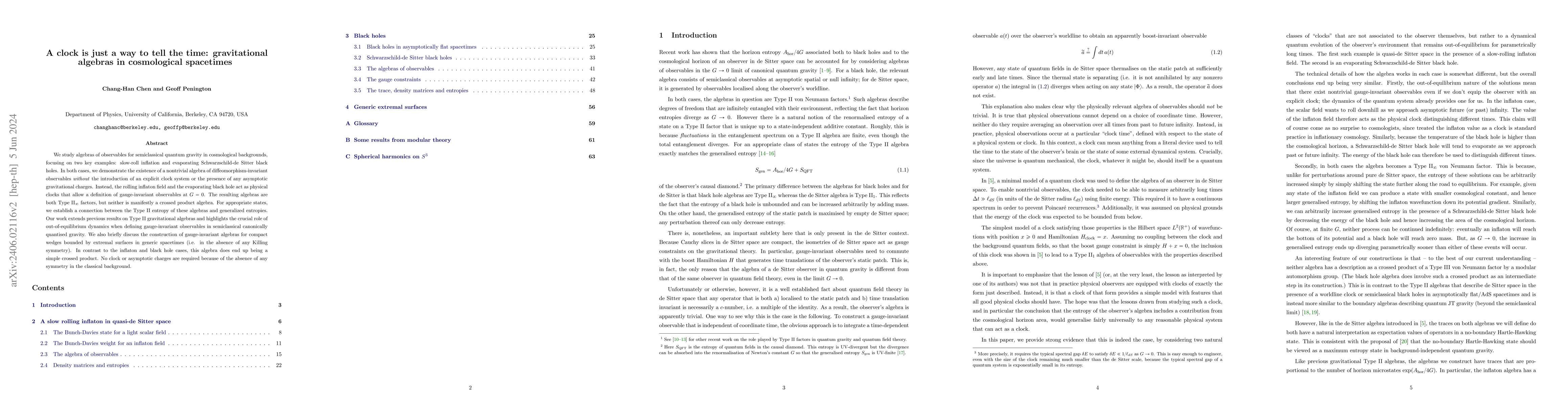 Thumbnail for A clock is just a way to tell the time: gravitational algebras in
  cosmological spacetimes