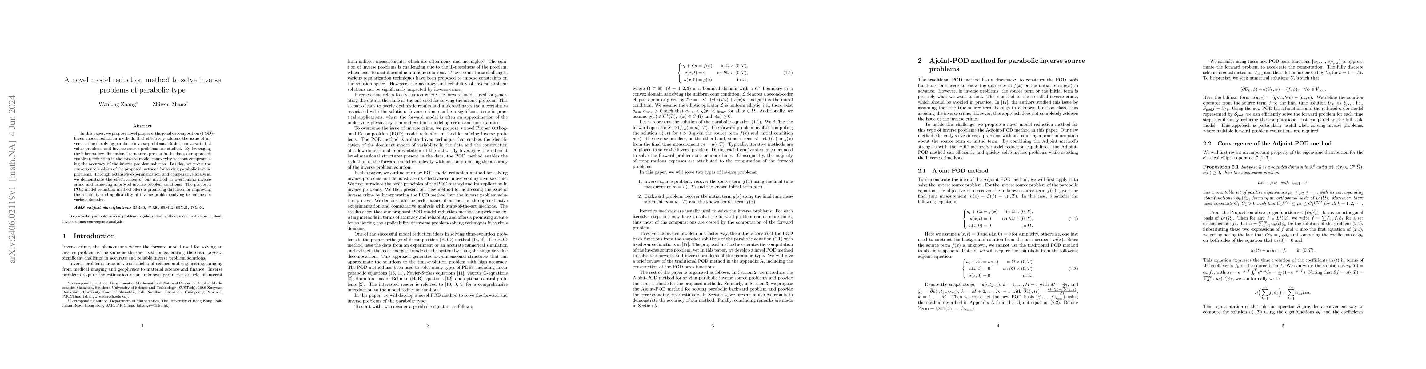 Thumbnail for A novel model reduction method to solve inverse problems of parabolic
  type