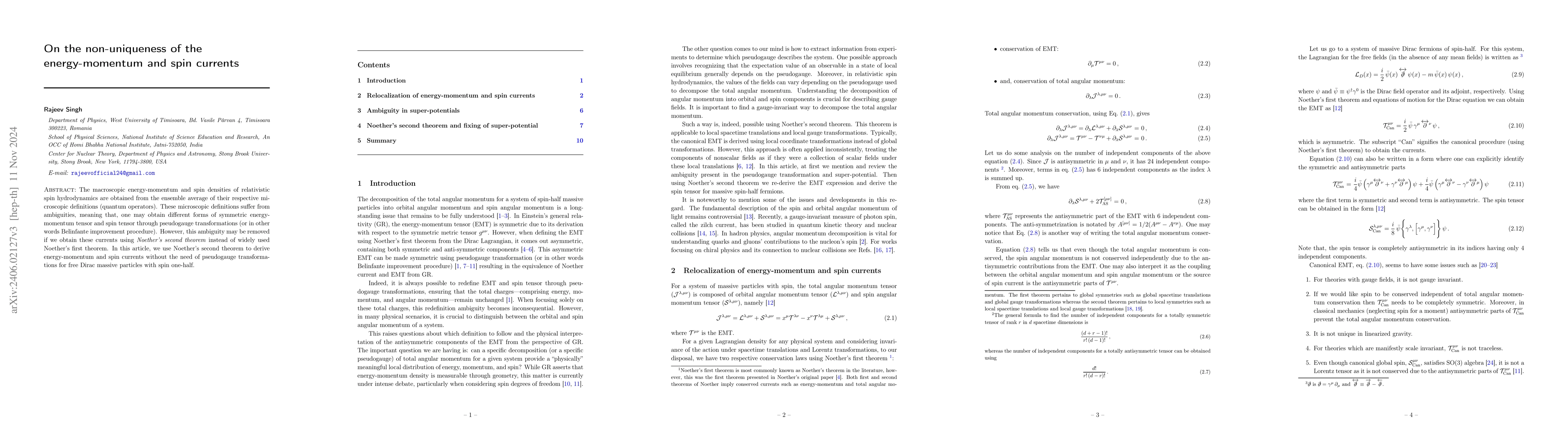 Thumbnail for On the non-uniqueness of the energy-momentum and spin currents