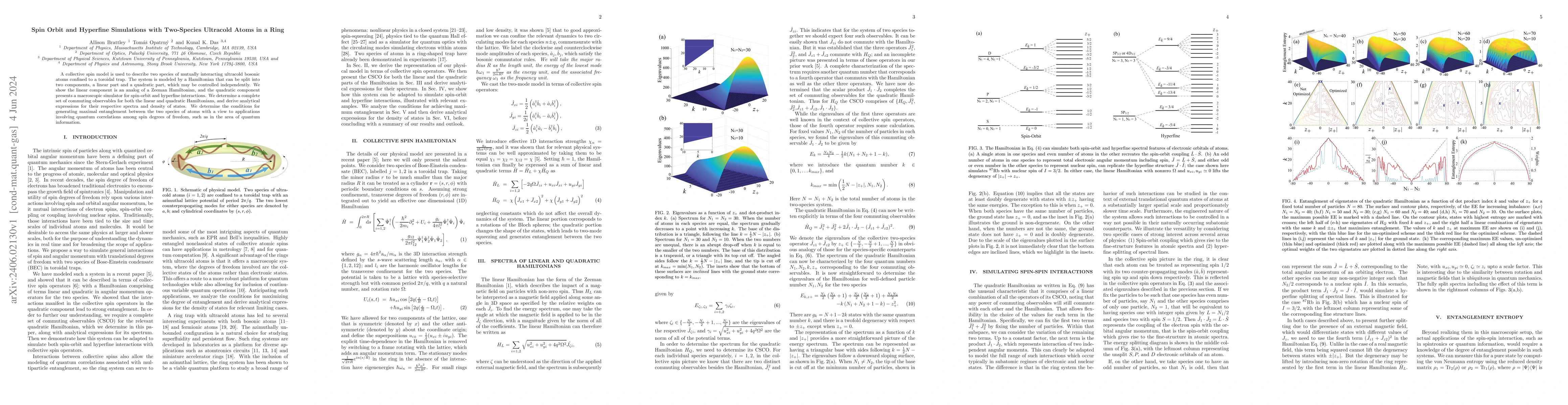 Thumbnail for Spin Orbit and Hyperfine Simulations with Two-Species Ultracold Atoms in
  a Ring