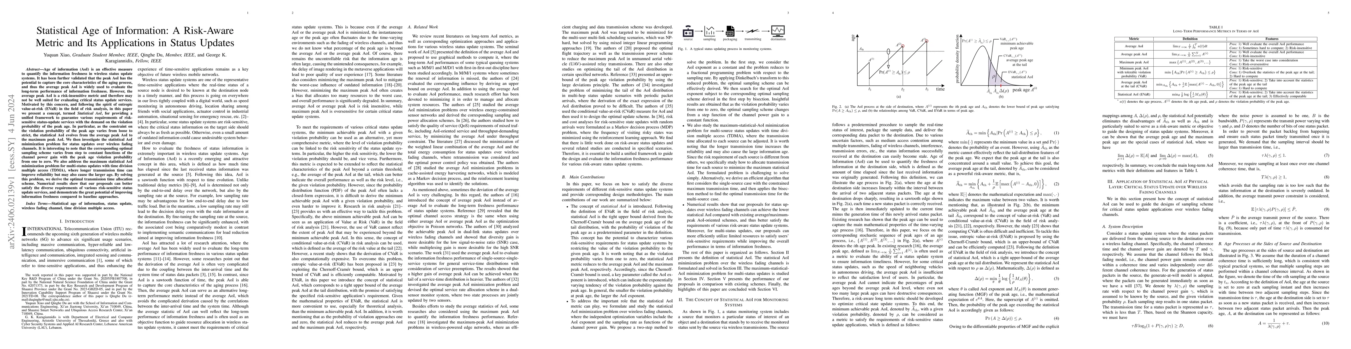 Thumbnail for Statistical Age of Information: A Risk-Aware Metric and Its Applications
  in Status Updates