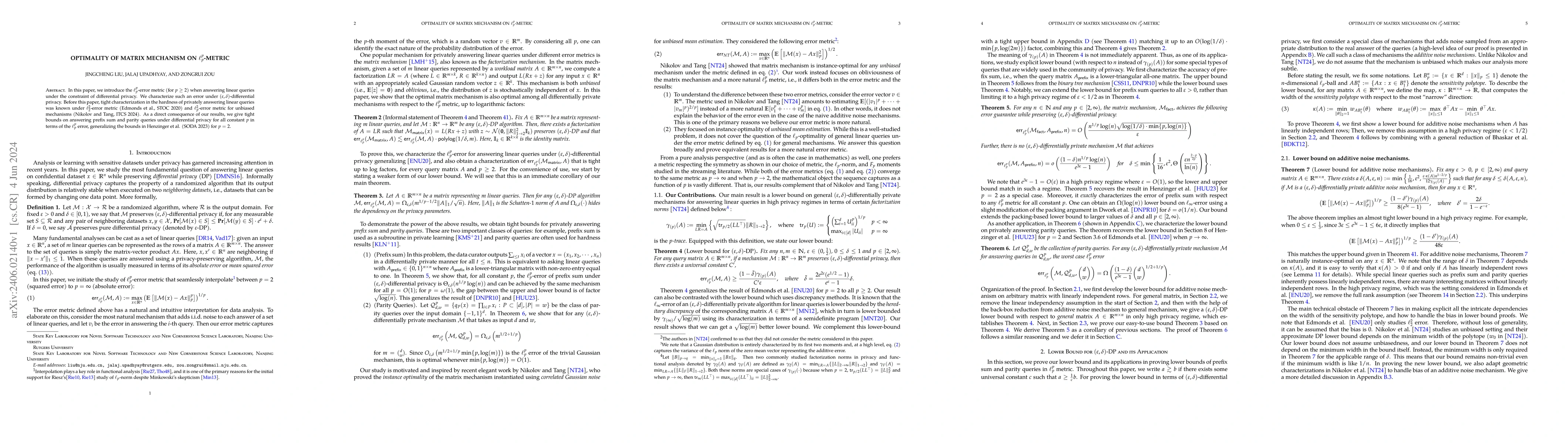 Thumbnail for Optimality of Matrix Mechanism on $\ell_p^p$-metric