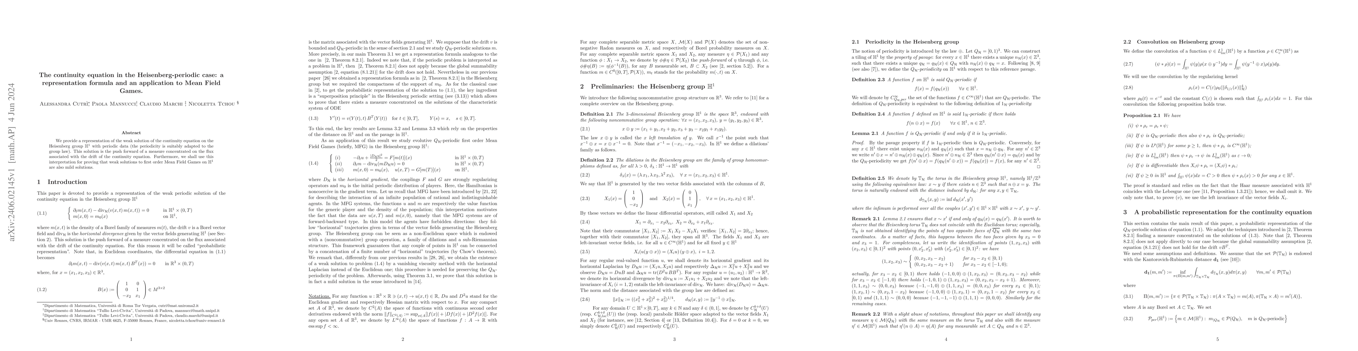 Thumbnail for The continuity equation in the Heisenberg-periodic case: a
  representation formula and an application to Mean Field Games