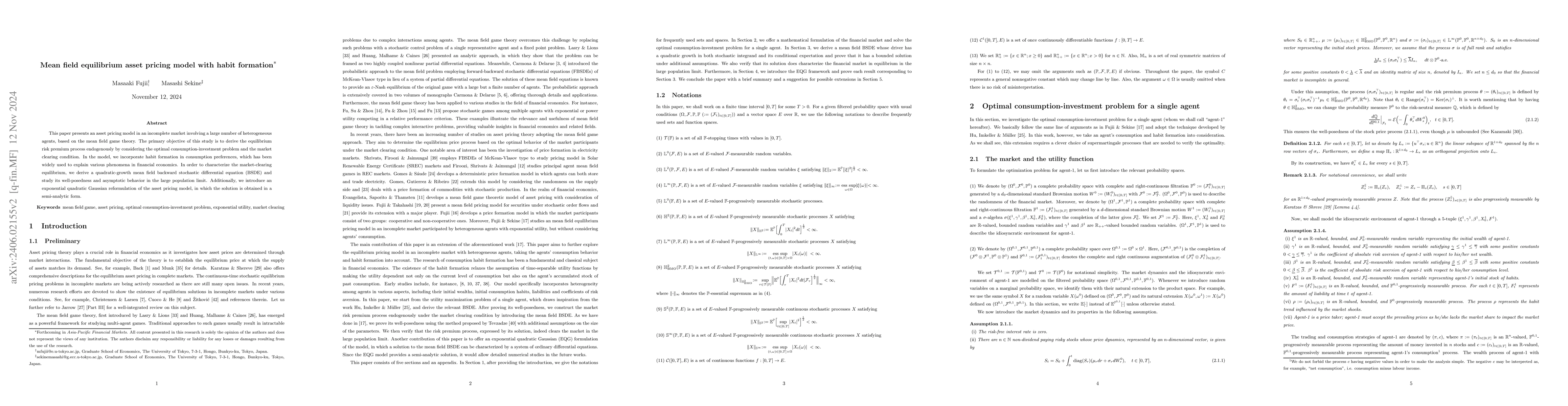 Thumbnail for Mean field equilibrium asset pricing model with habit formation