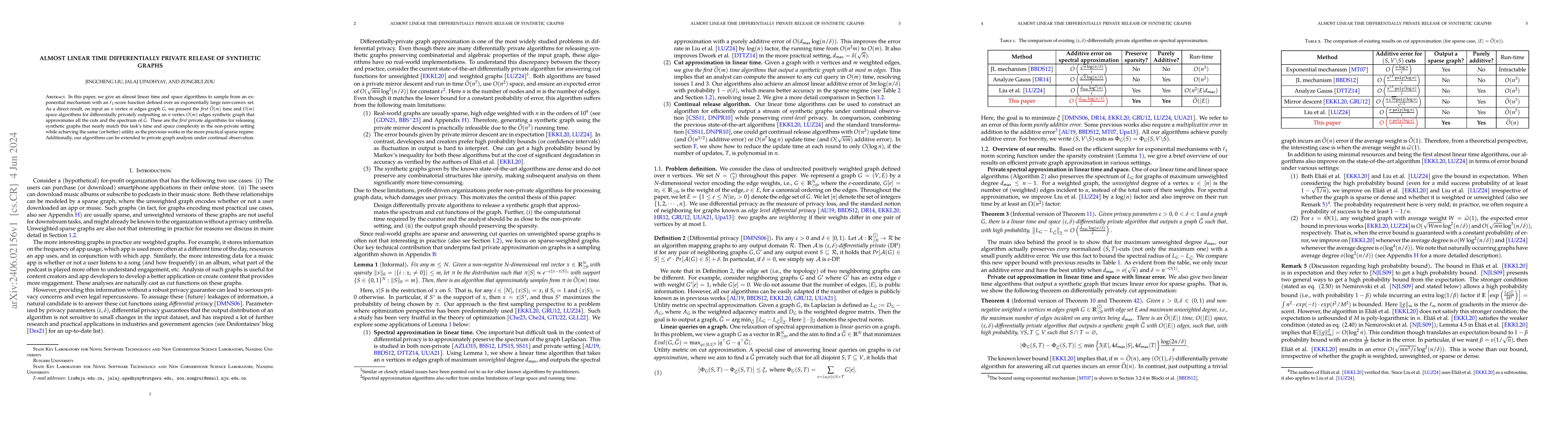 Thumbnail for Almost linear time differentially private release of synthetic graphs