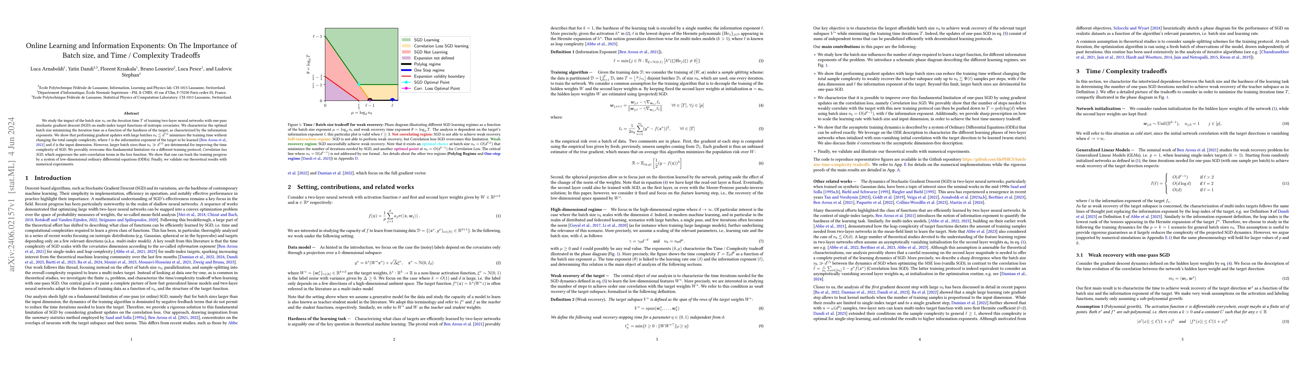 Thumbnail for Online Learning and Information Exponents: On The Importance of Batch
  size, and Time/Complexity Tradeoffs