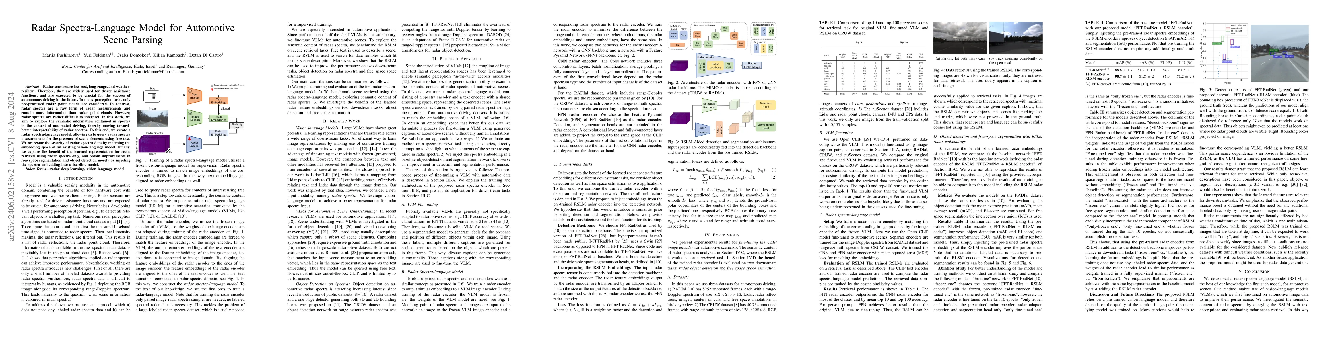Thumbnail for Radar Spectra-Language Model for Automotive Scene Parsing