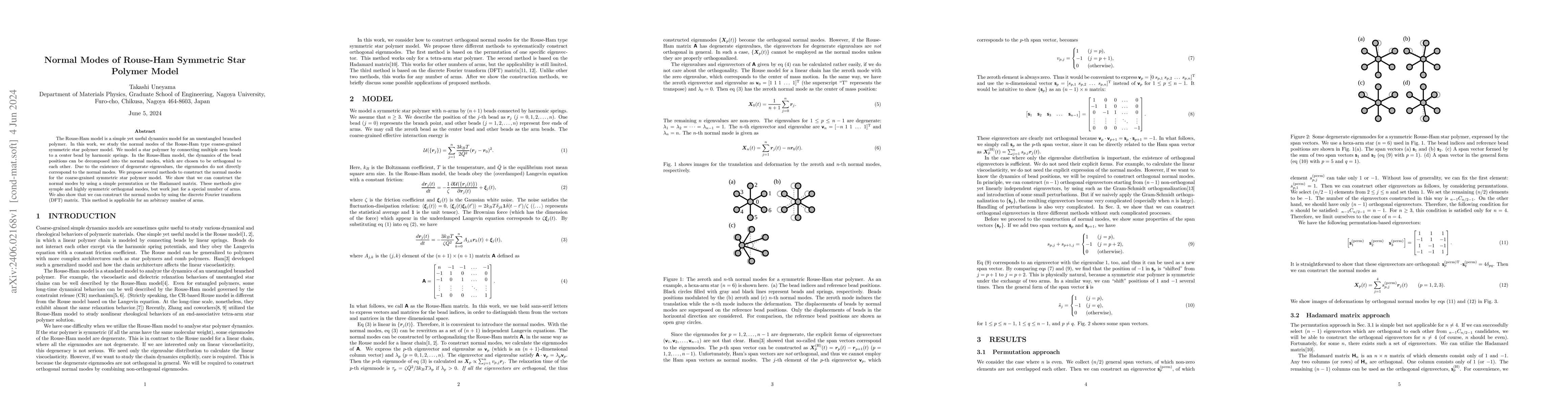 Thumbnail for Normal Modes of Rouse-Ham Symmetric Star Polymer Model