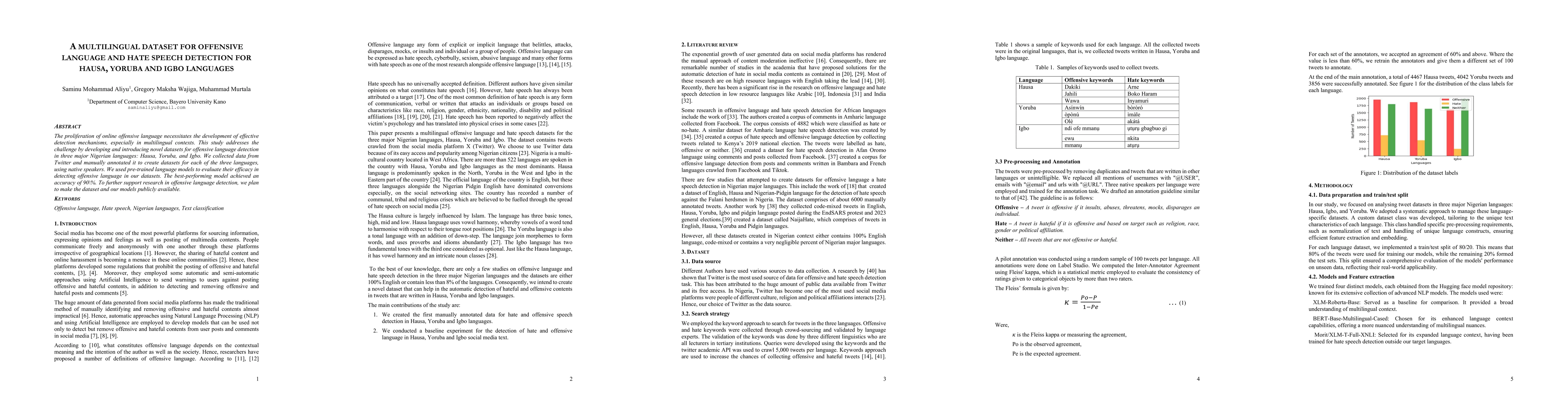 Thumbnail for A multilingual dataset for offensive language and hate speech detection
  for hausa, yoruba and igbo languages
