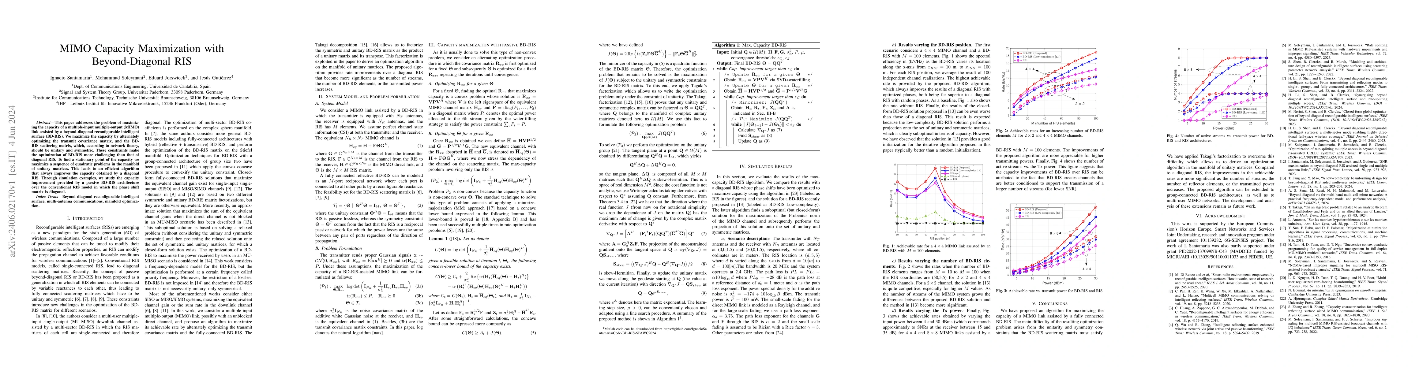 Thumbnail for MIMO Capacity Maximization with Beyond-Diagonal RIS