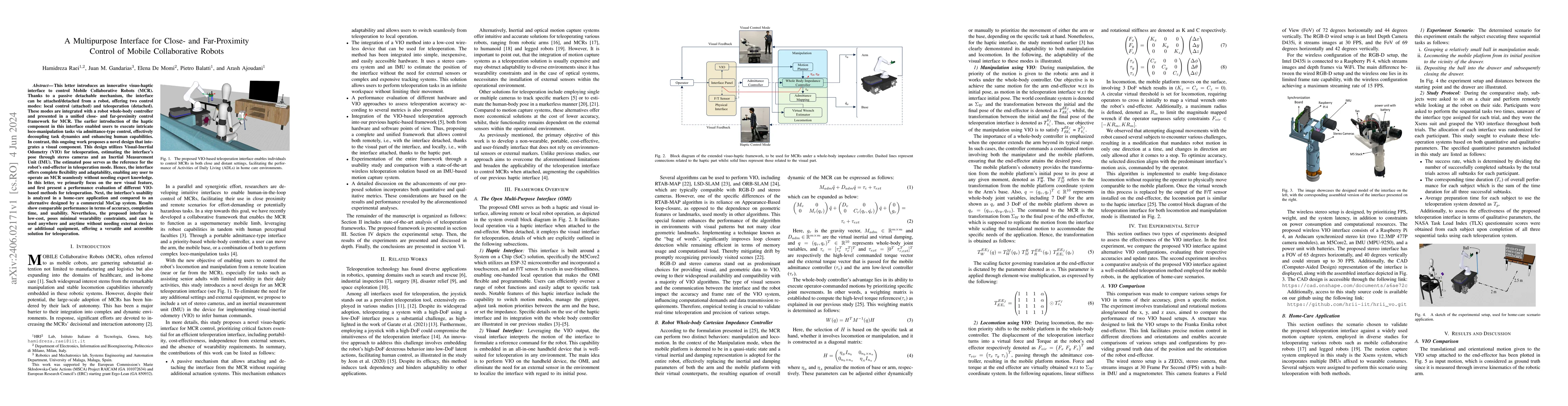 Thumbnail for A Multipurpose Interface for Close- and Far-Proximity Control of Mobile
  Collaborative Robots