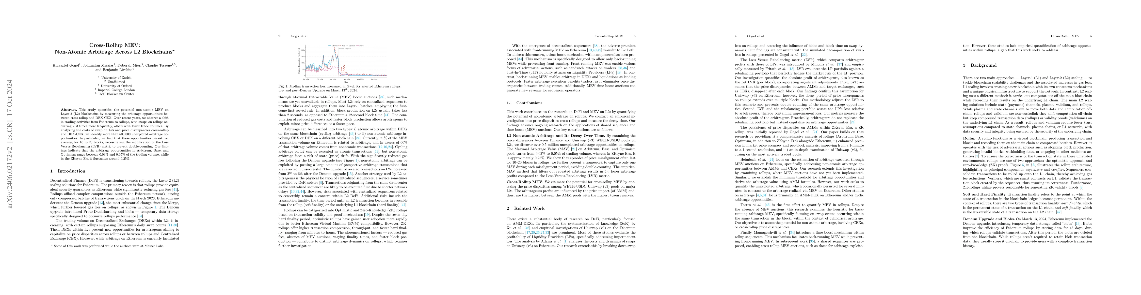 Thumbnail for Layer-2 Arbitrage: An Empirical Analysis of Swap Dynamics and Price
  Disparities on Rollups