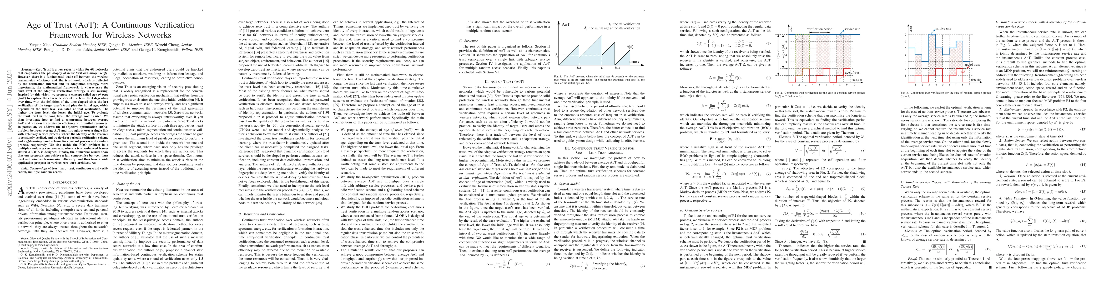 Thumbnail for Age of Trust (AoT): A Continuous Verification Framework for Wireless
  Networks