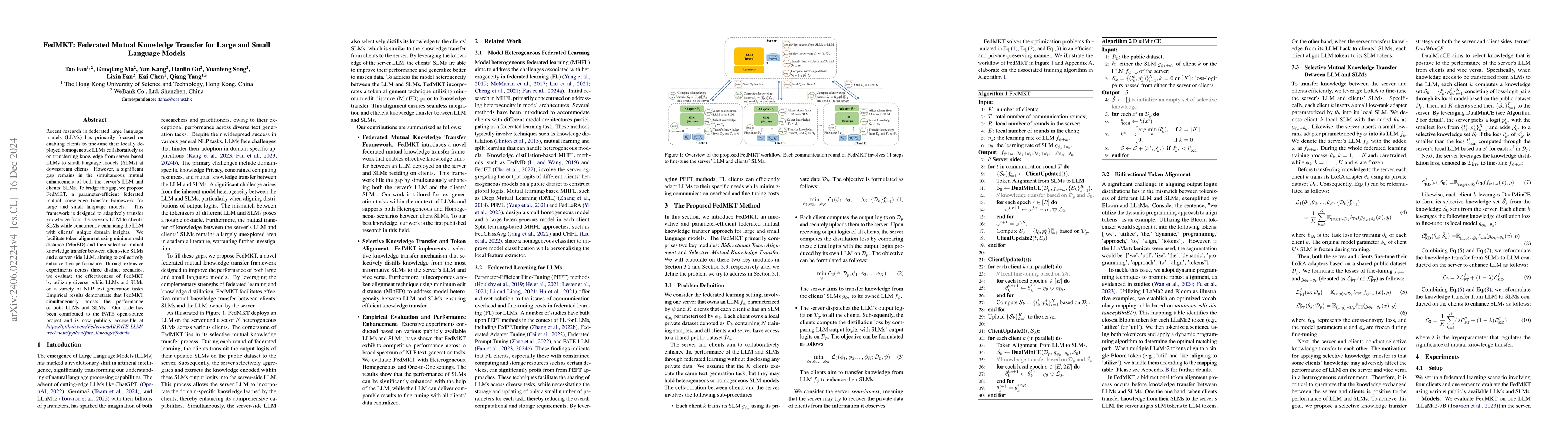 Thumbnail for FedMKT: Federated Mutual Knowledge Transfer for Large and Small Language
  Models