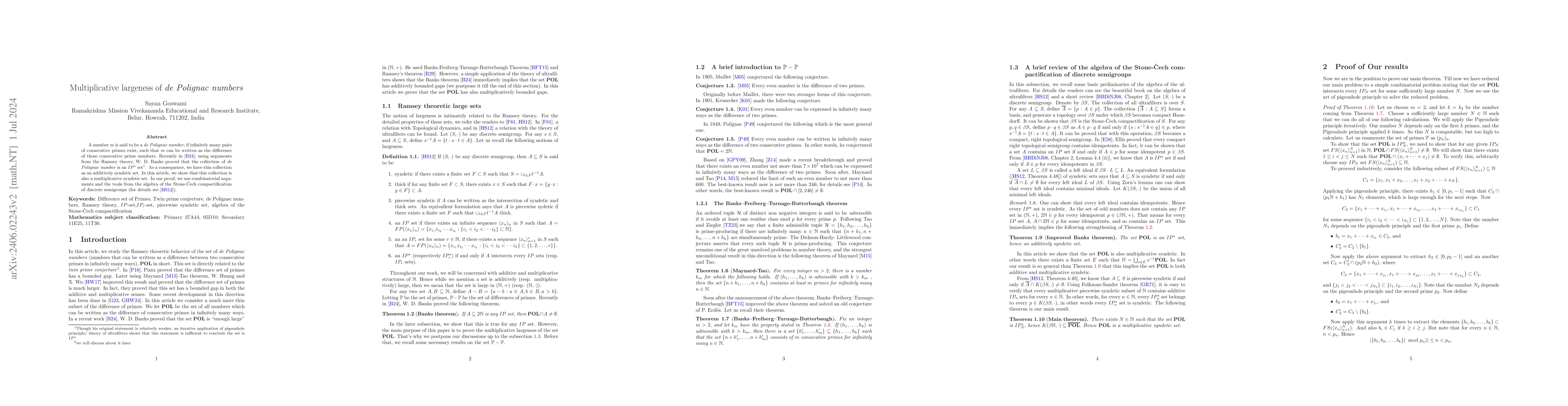 Thumbnail for Multiplicative largeness of $\textit{de Polignac numbers}$