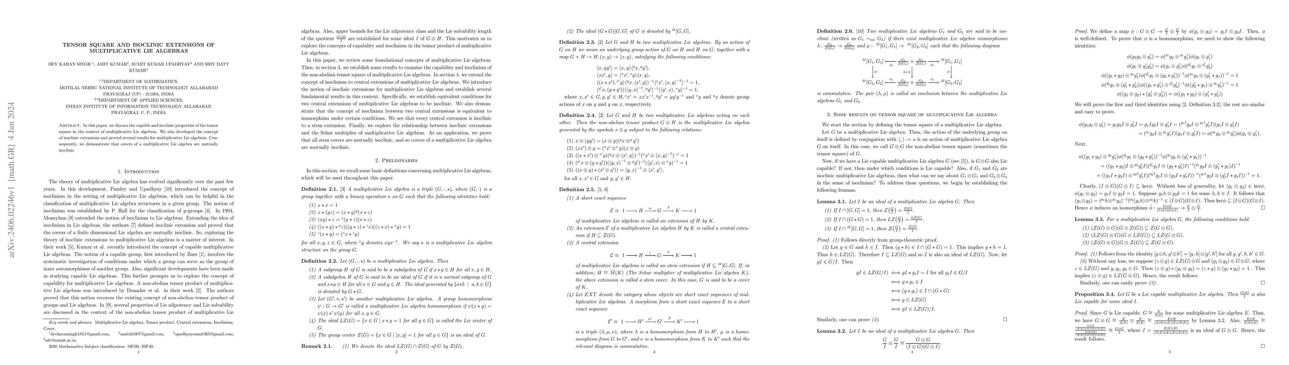 Thumbnail for Tensor square and isoclinic extensions of multiplicative Lie algebras
