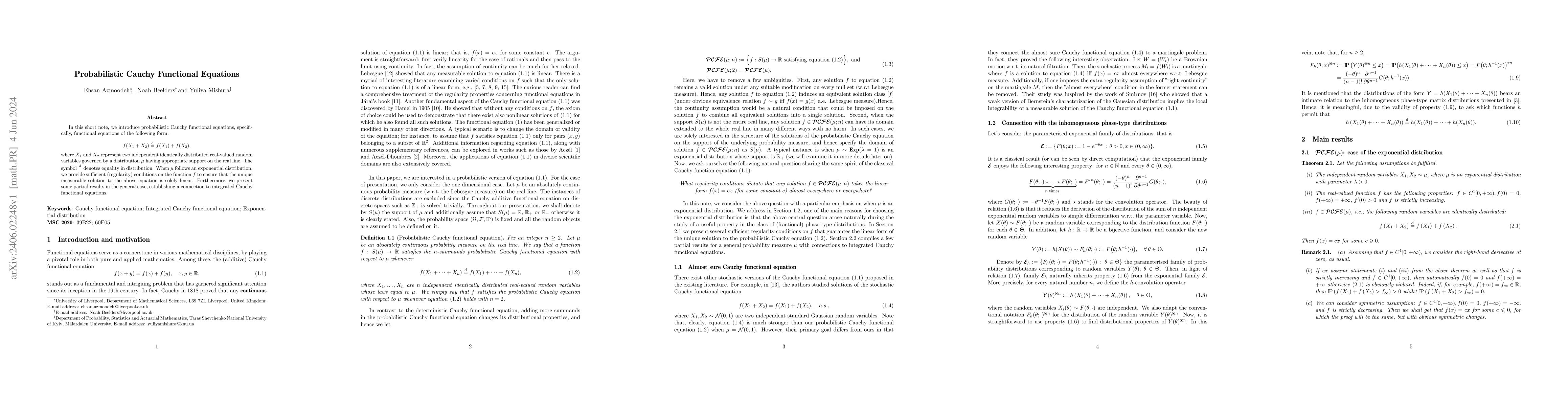 Thumbnail for Probabilistic Cauchy Functional Equations