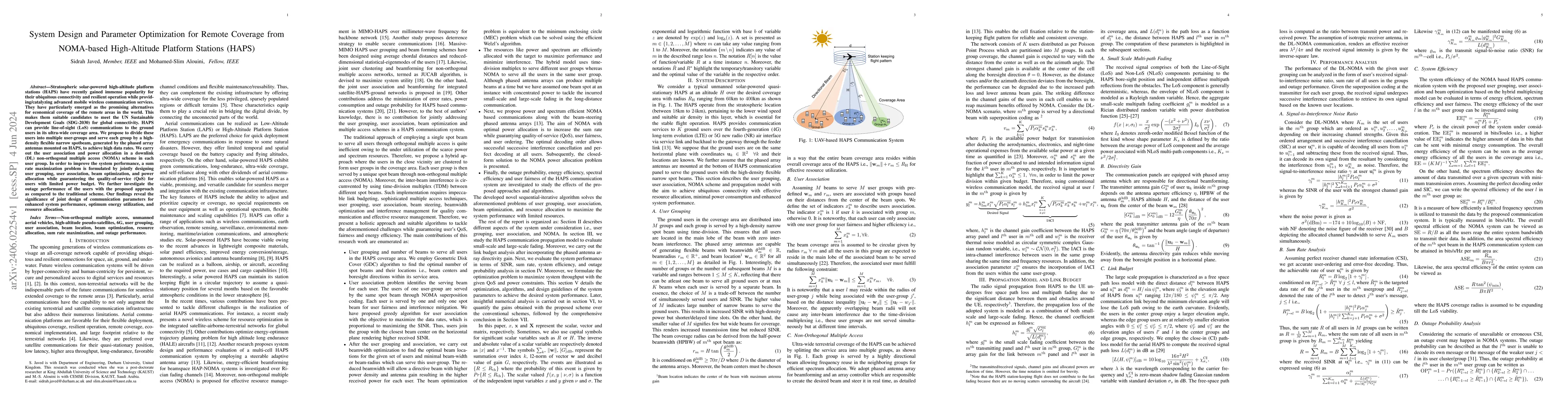 Thumbnail for System Design and Parameter Optimization for Remote Coverage from
  NOMA-based High-Altitude Platform Stations (HAPS)
