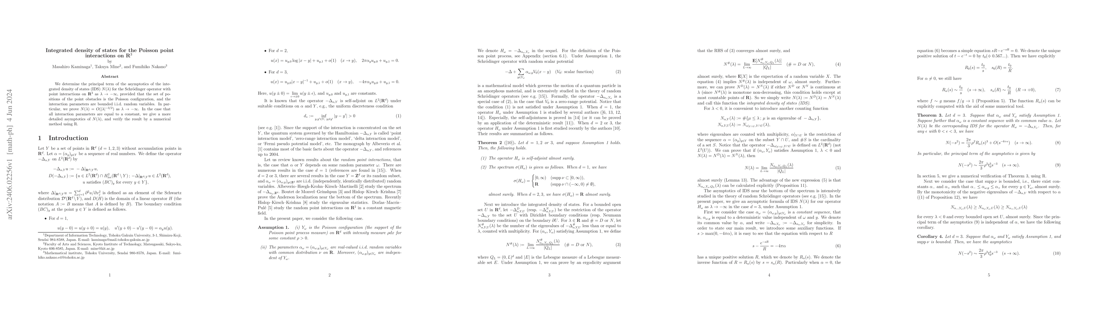 Thumbnail for Integrated density of states for the Poisson point interactions on
  $\mathbf{R}^3$