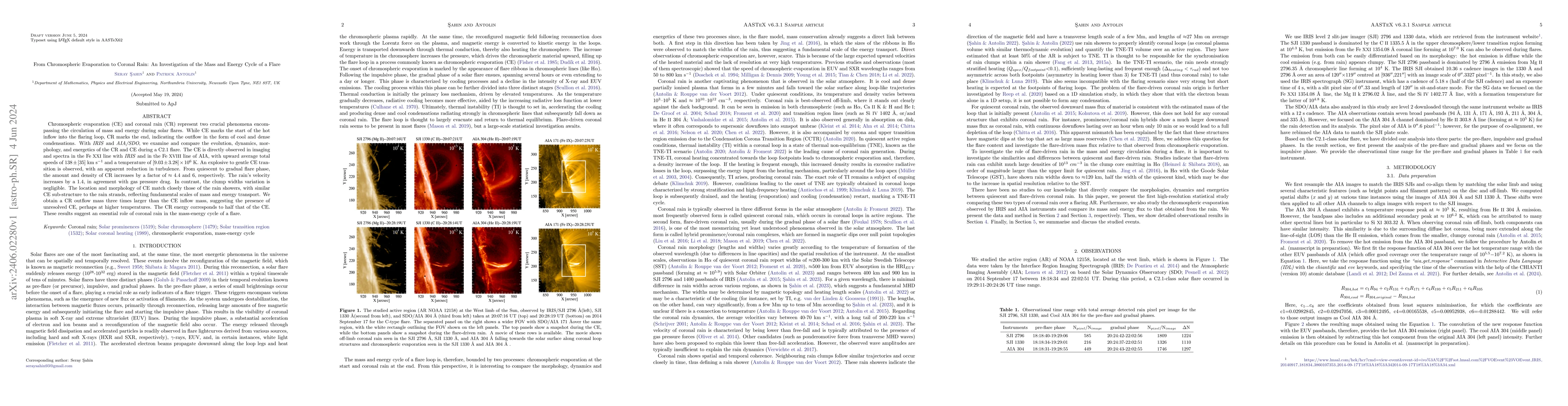 Thumbnail for From Chromospheric Evaporation to Coronal Rain: An Investigation of the
  Mass and Energy Cycle of a Flare