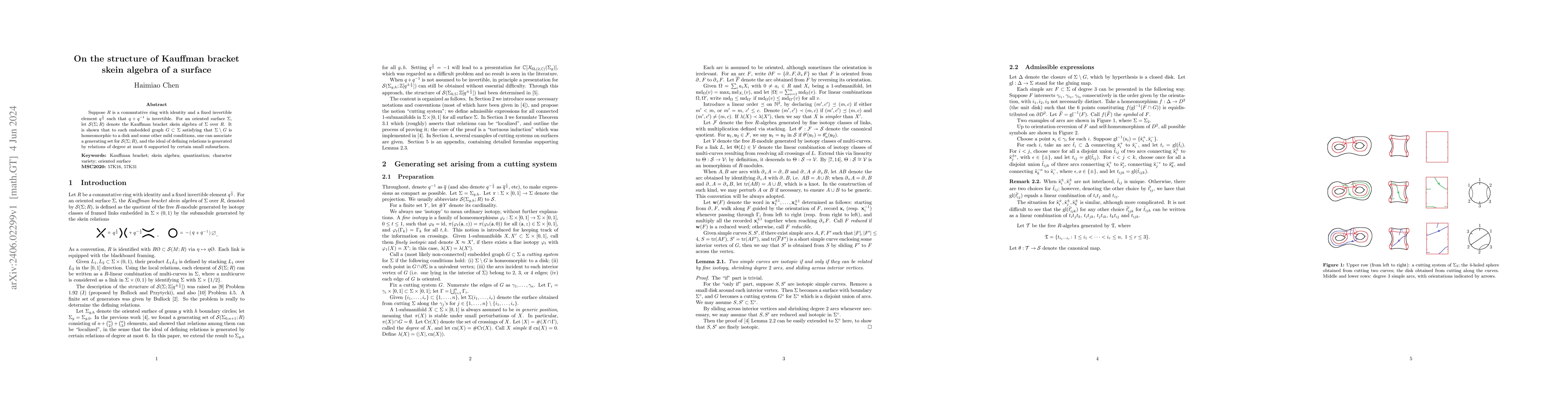 Thumbnail for On the structure of Kauffman bracket skein algebra of a surface