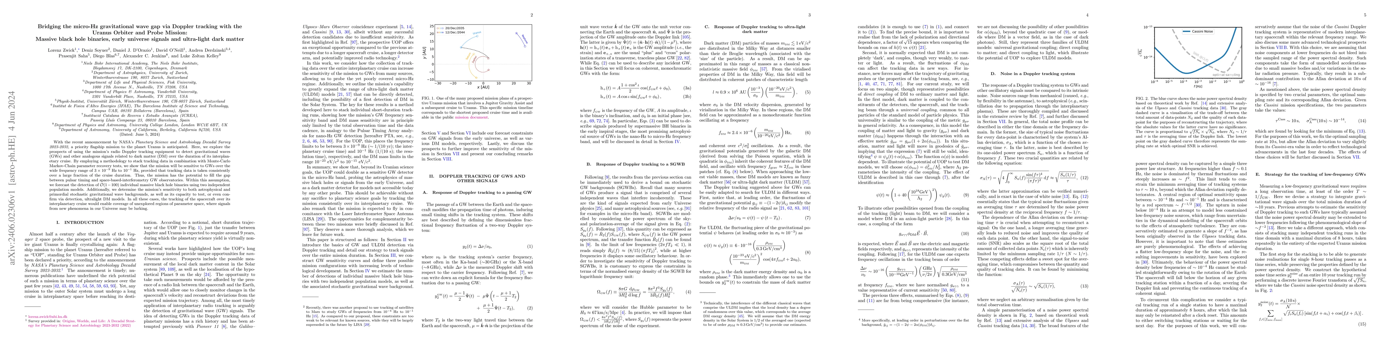Thumbnail for Bridging the micro-Hz gravitational wave gap via Doppler tracking with
  the Uranus Orbiter and Probe Mission: Massive black hole binaries, early
  universe signals and ultra-light dark matter