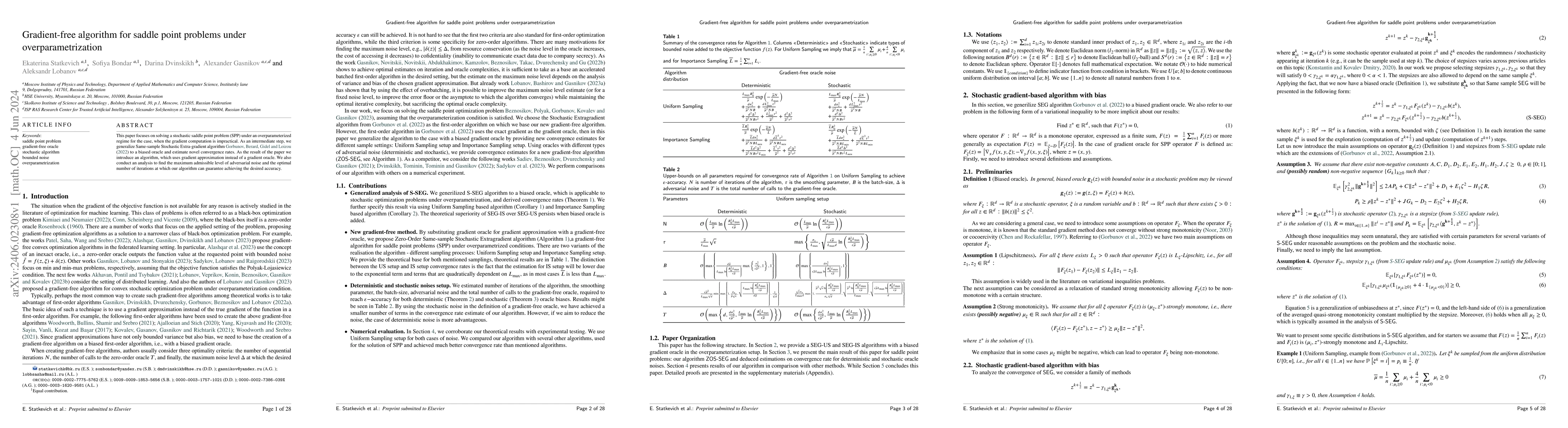 Thumbnail for Gradient-free algorithm for saddle point problems under
  overparametrization