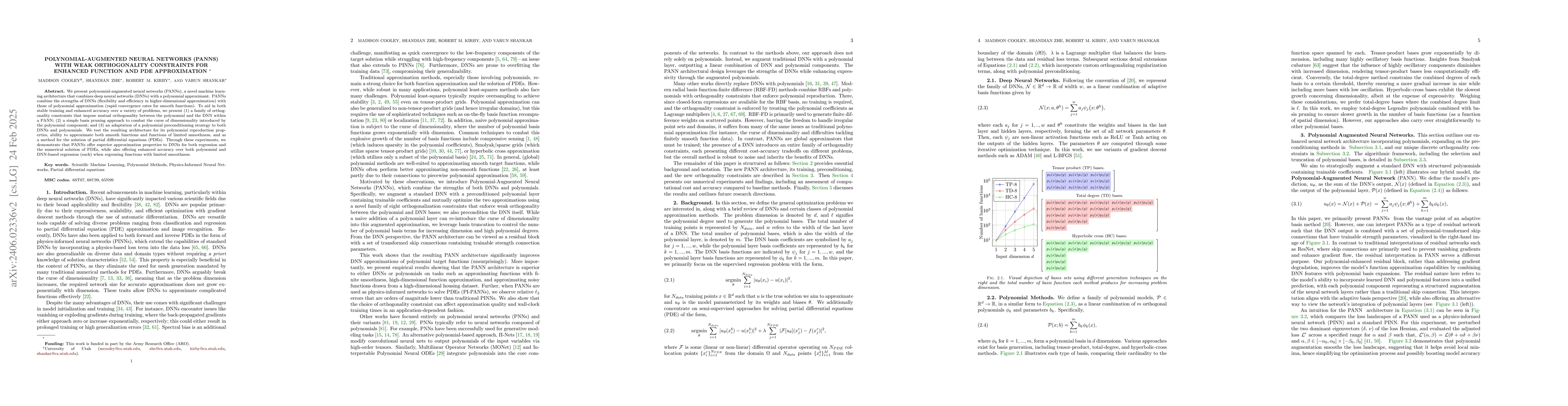 Thumbnail for Polynomial-Augmented Neural Networks (PANNs) with Weak Orthogonality
  Constraints for Enhanced Function and PDE Approximation