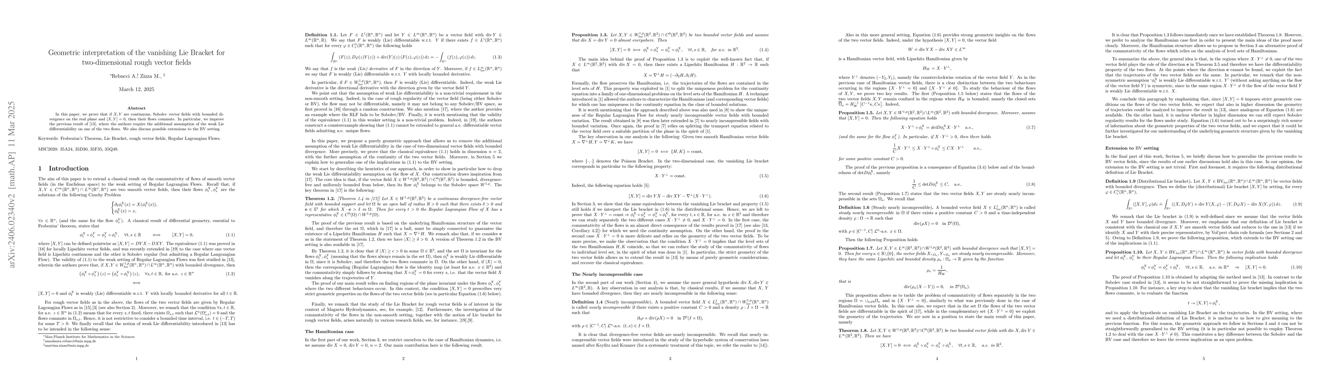 Thumbnail for Geometric interpretation of the vanishing Lie Bracket for
  two-dimensional rough vector fields