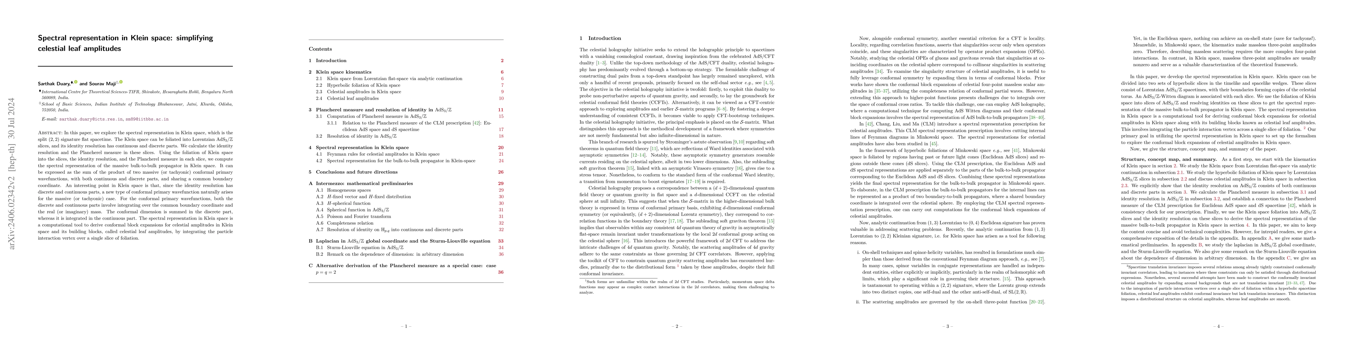 Thumbnail for Spectral representation in Klein space: simplifying celestial leaf
  amplitudes