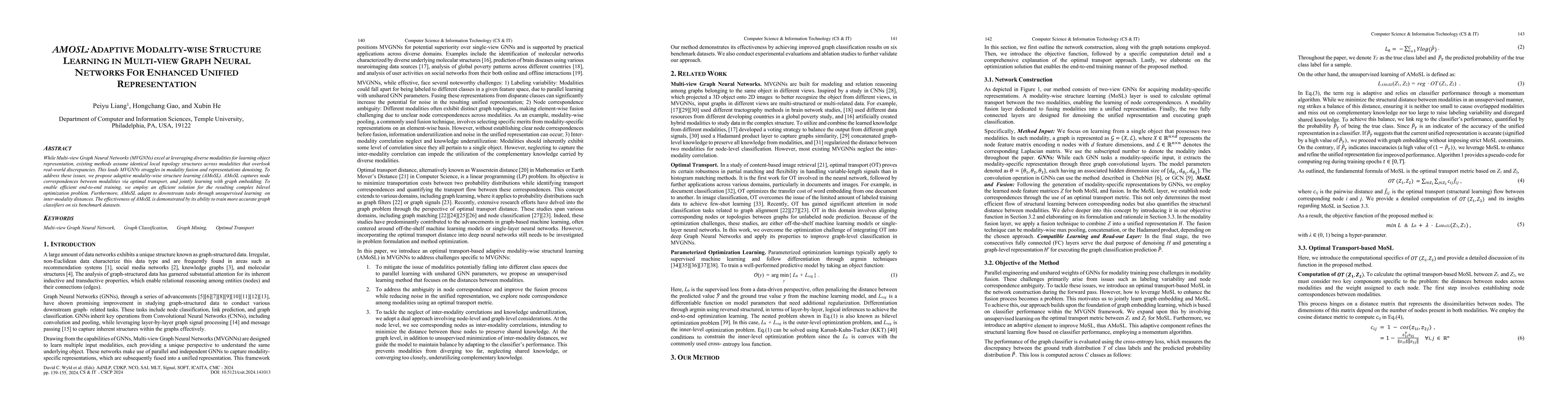 Thumbnail for AMOSL: Adaptive Modality-wise Structure Learning in Multi-view Graph
  Neural Networks For Enhanced Unified Representation