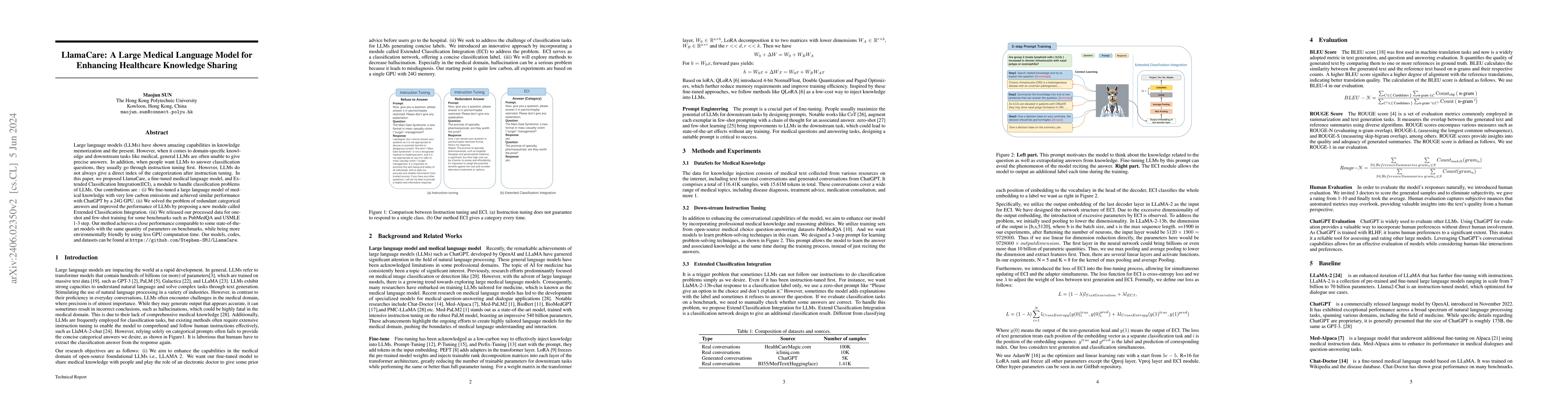 Thumbnail for LlamaCare: A Large Medical Language Model for Enhancing Healthcare
  Knowledge Sharing
