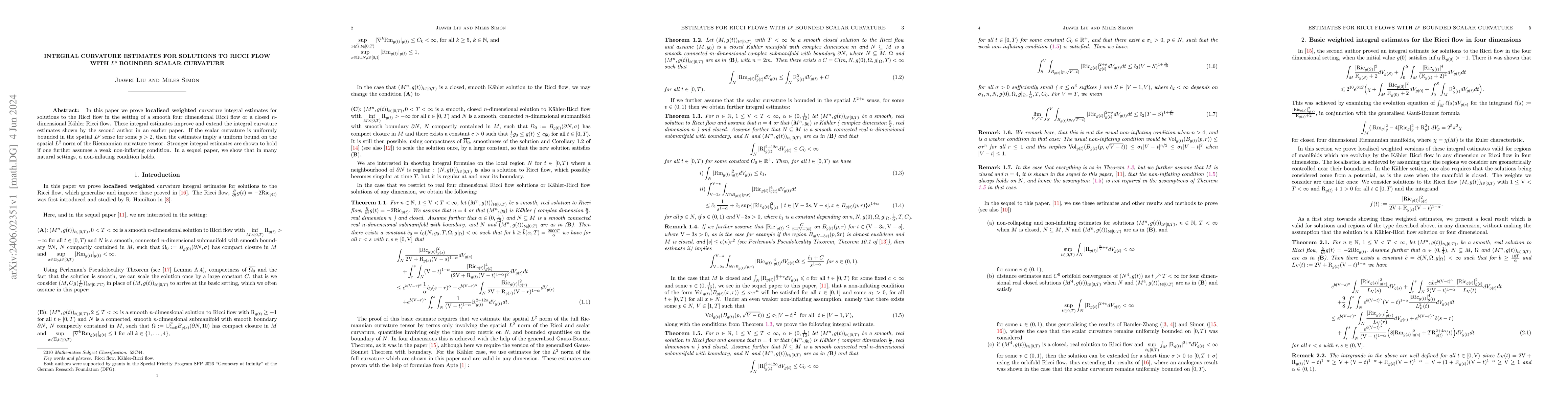 Thumbnail for Integral curvature estimates for solutions to Ricci flow with $L^p$
  bounded scalar curvature