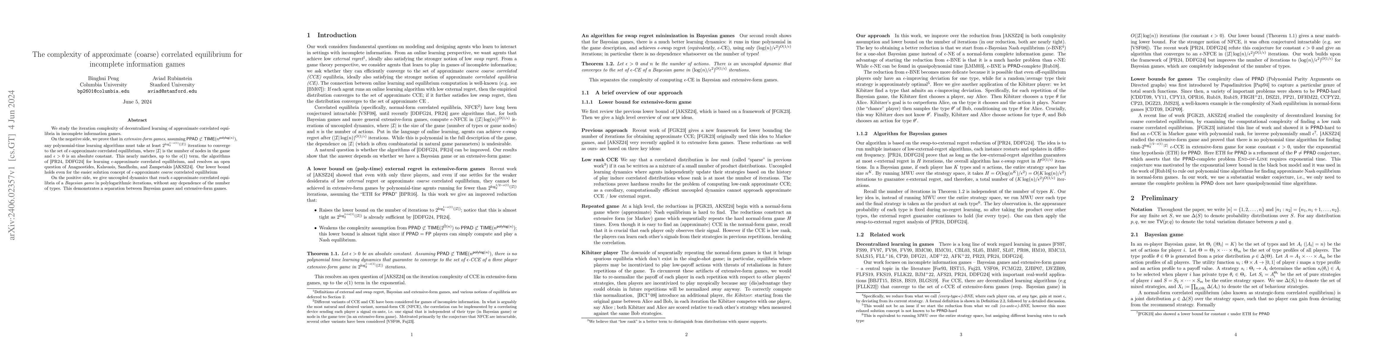 Thumbnail for The complexity of approximate (coarse) correlated equilibrium for
  incomplete information games