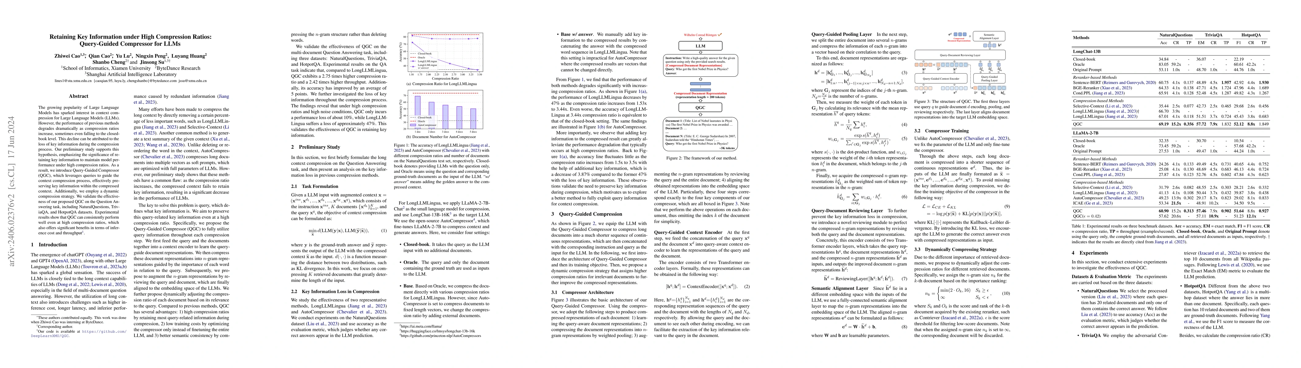 Thumbnail for Retaining Key Information under High Compression Ratios: Query-Guided
  Compressor for LLMs