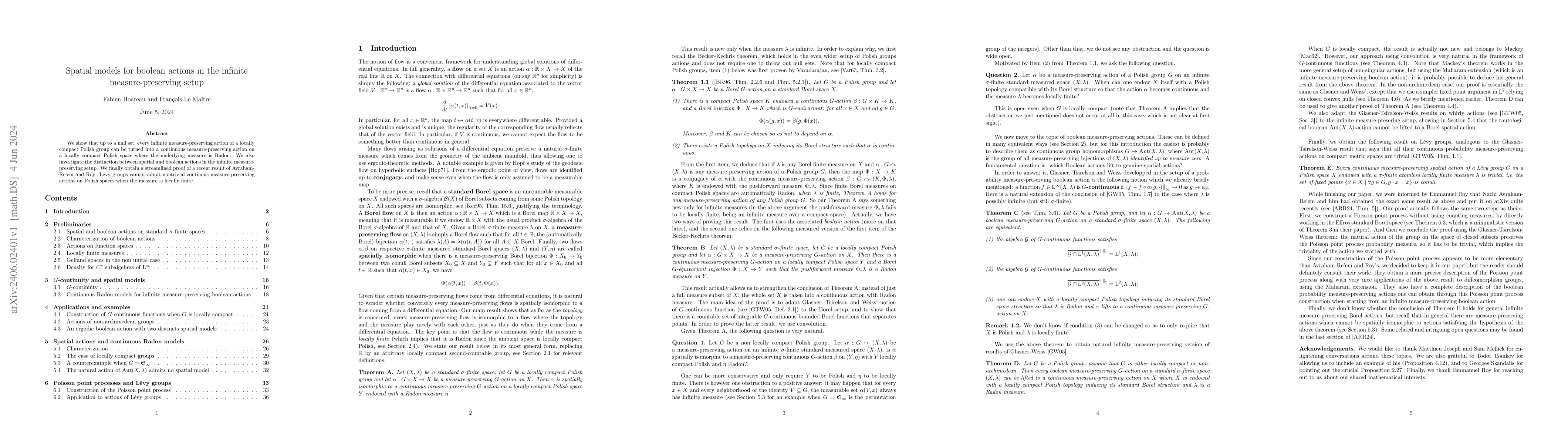 Thumbnail for Spatial models for boolean actions in the infinite measure-preserving
  setup