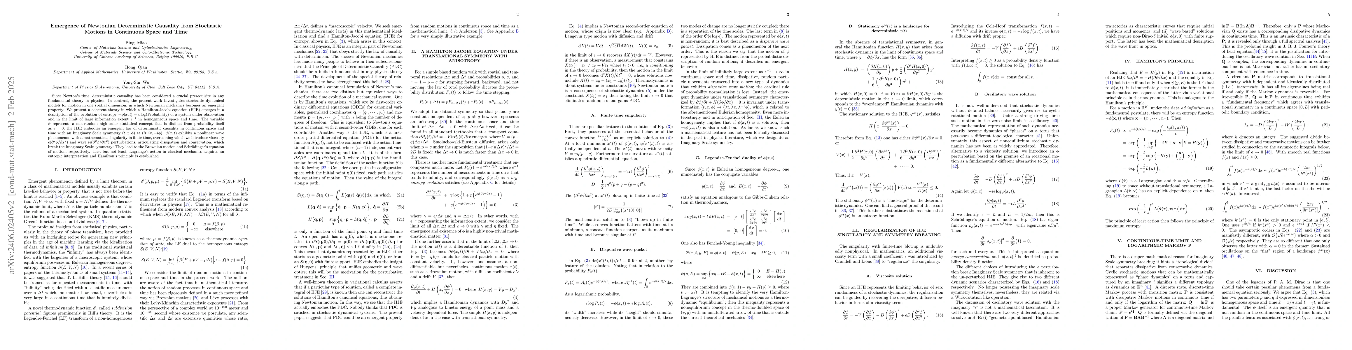 Thumbnail for Emergence of Newtonian Deterministic Causality from Stochastic Motions
  in Continuous Space and Time