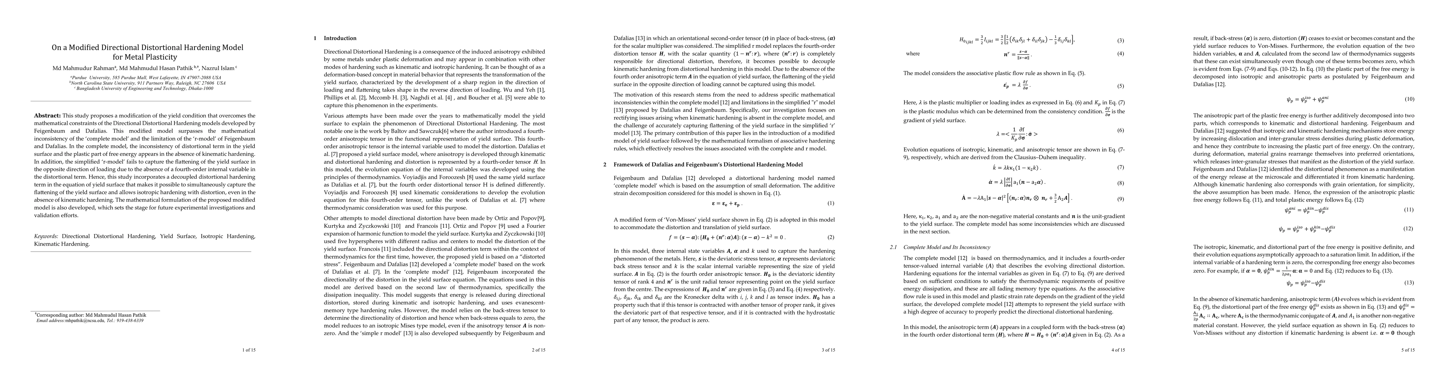 Thumbnail for On a Modified Directional Distortional Hardening Model for Metal
  Plasticity