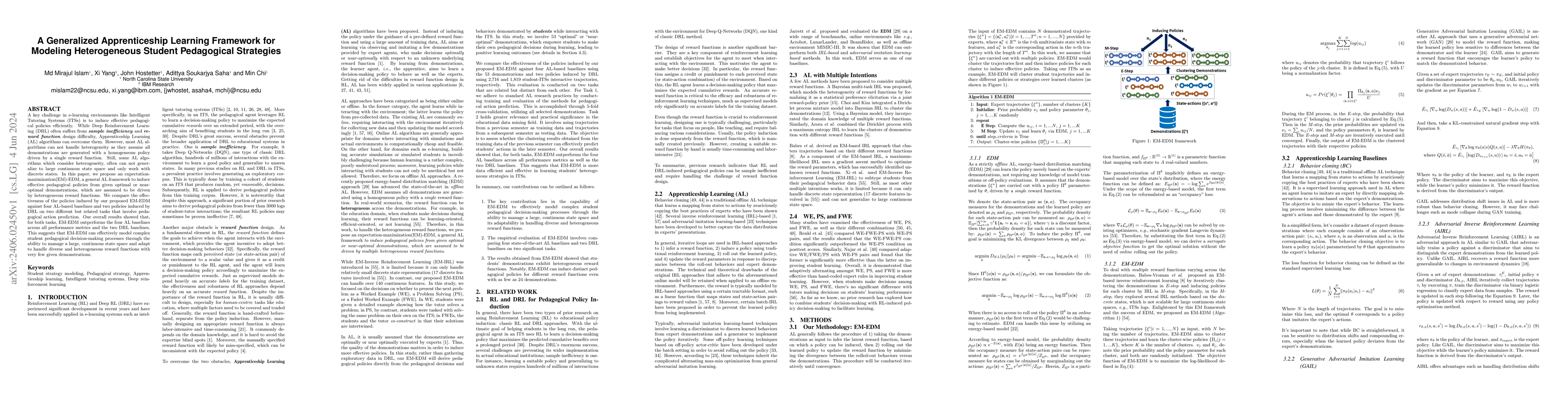 Thumbnail for A Generalized Apprenticeship Learning Framework for Modeling
  Heterogeneous Student Pedagogical Strategies