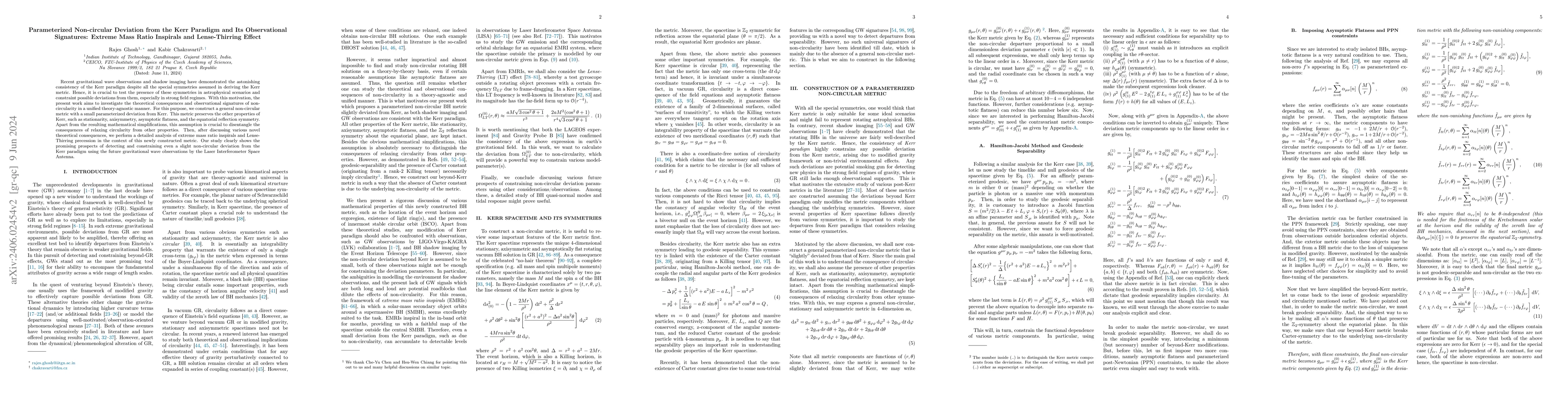 Thumbnail for Parameterized Non-circular Deviation from the Kerr Paradigm and Its
  Observational Signatures: Extreme Mass Ratio Inspirals and Lense-Thirring
  Effect