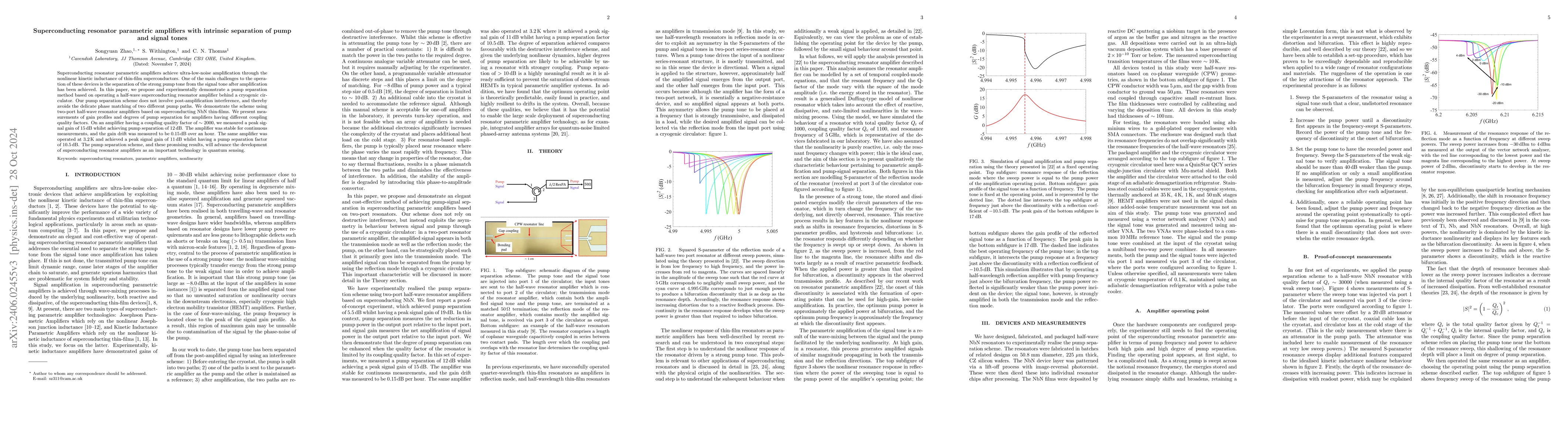 Thumbnail for Superconducting resonator parametric amplifiers with intrinsic
  separation of pump and signal tones