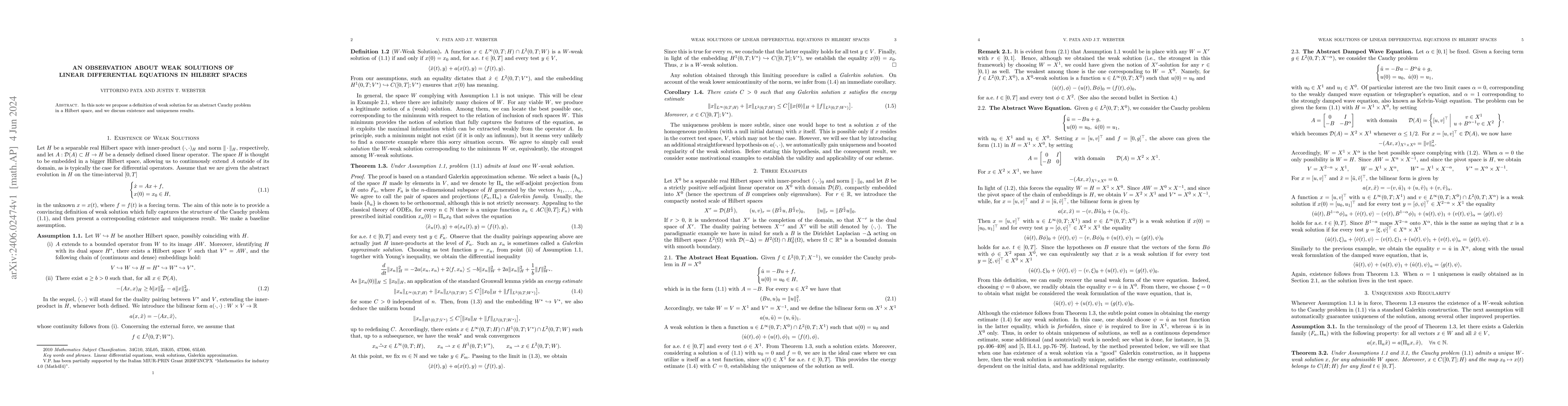 Thumbnail for An Observation About Weak Solutions of Linear Differential Equations in
  Hilbert Spaces