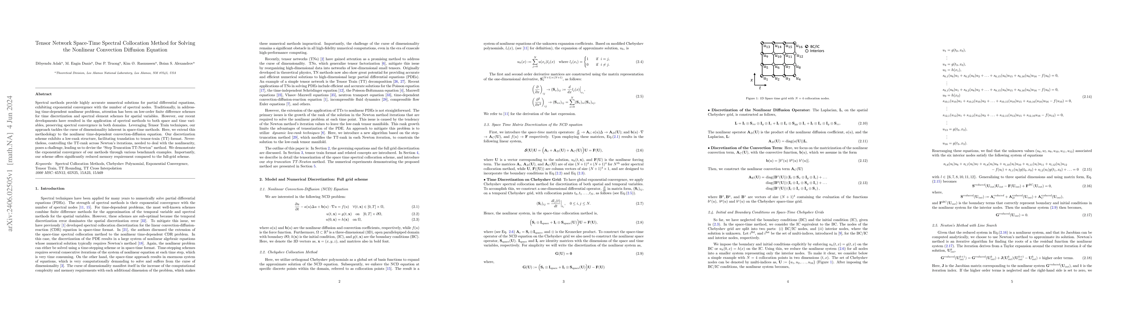 Thumbnail for Tensor Network Space-Time Spectral Collocation Method for Solving the
  Nonlinear Convection Diffusion Equation
