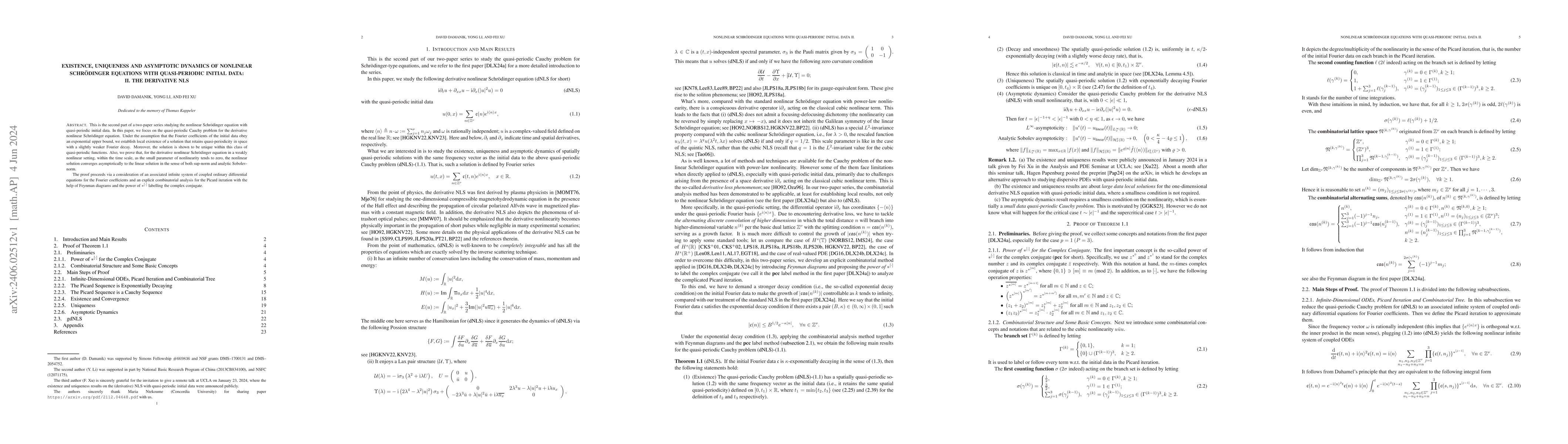Thumbnail for Existence, Uniqueness and Asymptotic Dynamics of Nonlinear Schr\"odinger
  Equations With Quasi-Periodic Initial Data: II. The Derivative NLS