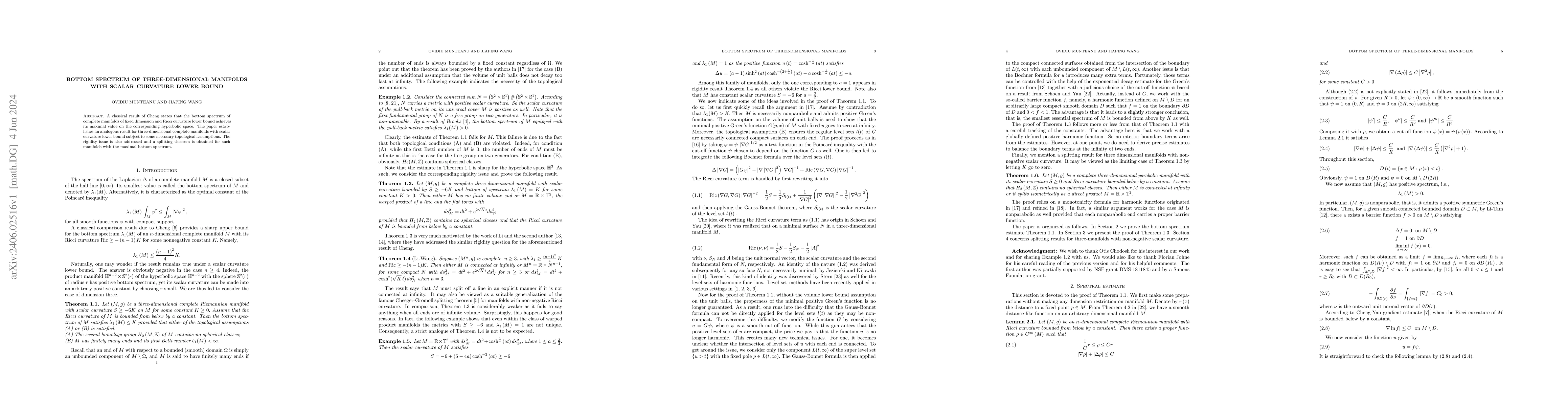 Thumbnail for Bottom spectrum of three-dimensional manifolds with scalar curvature
  lower bound