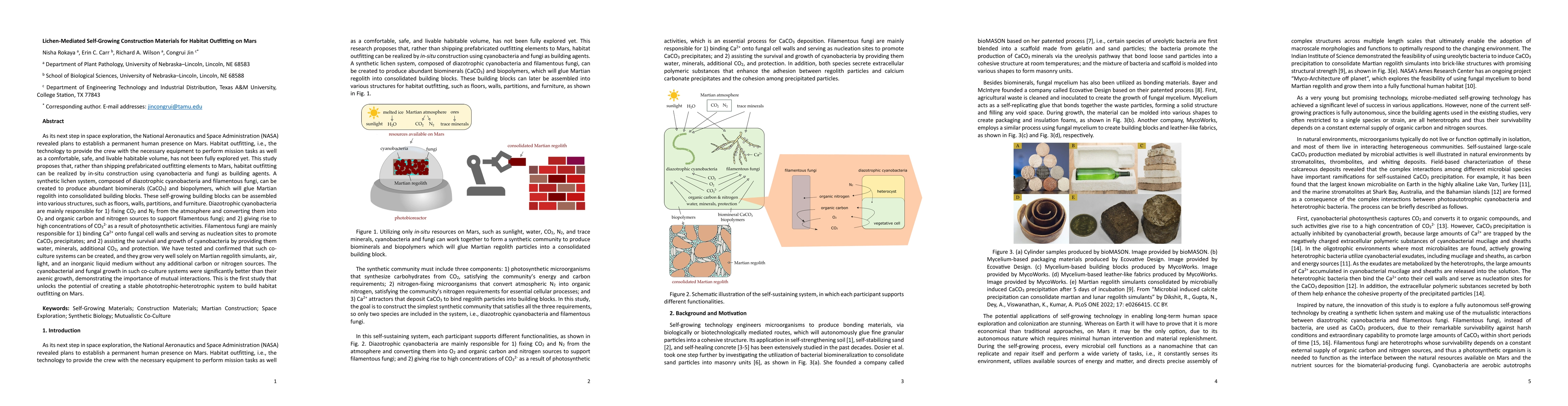 Thumbnail for Lichen-Mediated Self-Growing Construction Materials for Habitat
  Outfitting on Mars