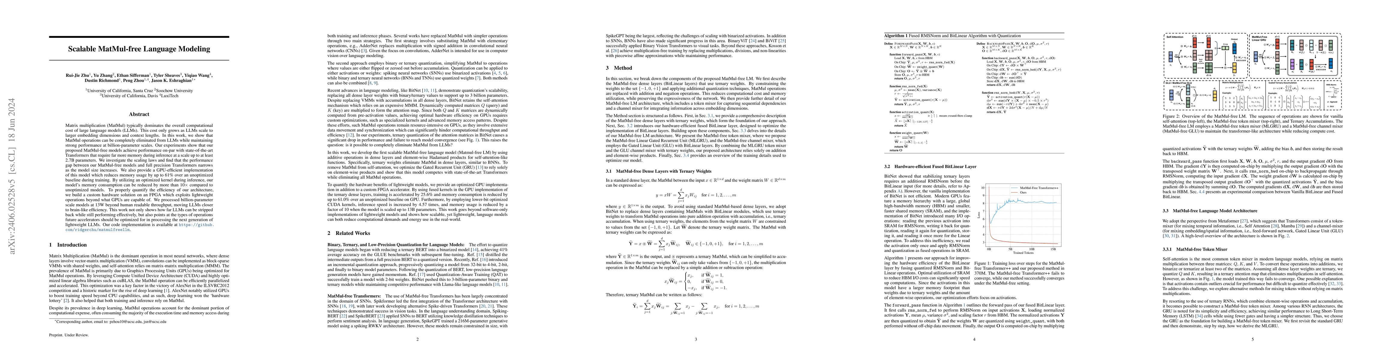Thumbnail for Scalable MatMul-free Language Modeling